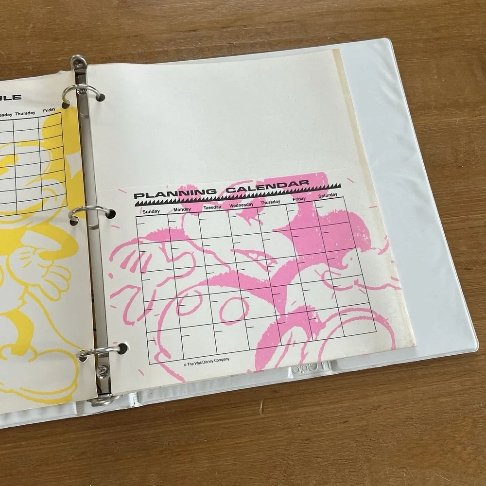 Vintage 90s‎ Disney Mickey Mouse Electric Neon Binder & Calendar Folder Inserts